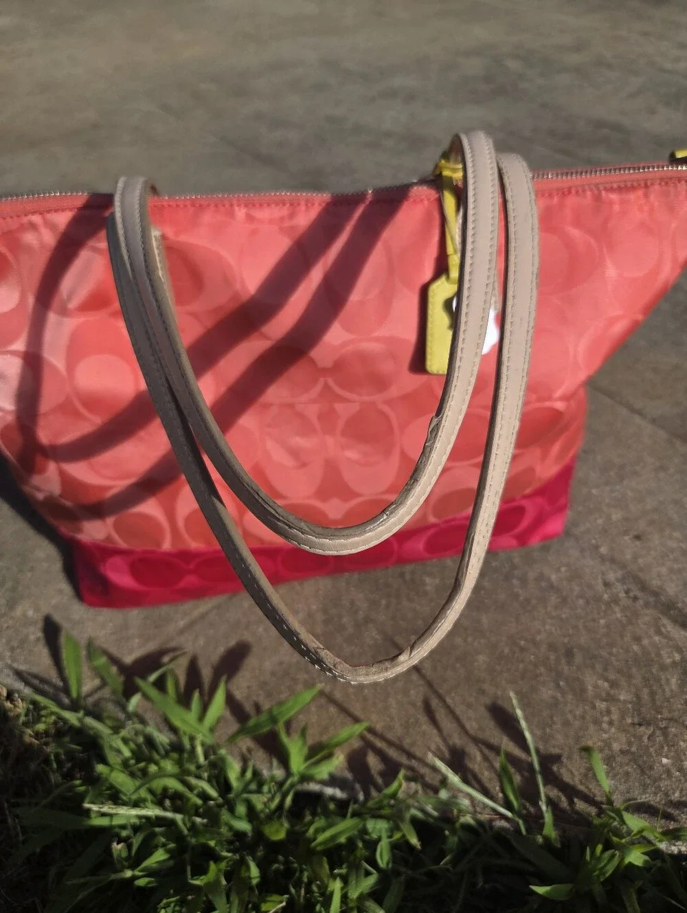 Coach 24865 Weekend Signature Colorblock Nylon East West Tote Pink Coral 2010s
